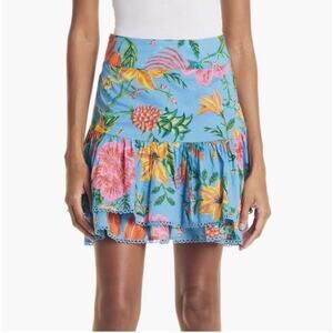 Farm Rio Blue Toucans Garden Tiered Cotton Skirt 100% Cotton Size Medium